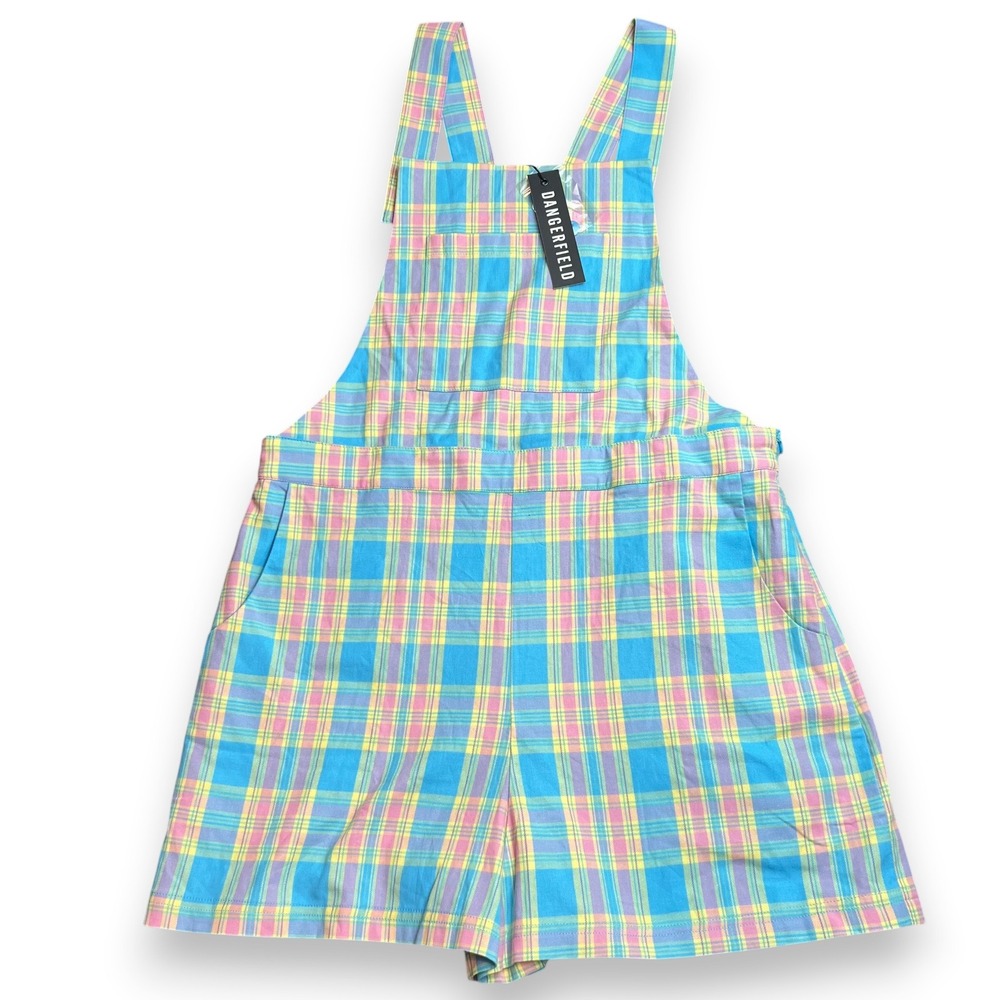 NWT Dangerfield Plaid Shortalls Overall Shorts AU 12 US 8 Medium Pastel Kidcore